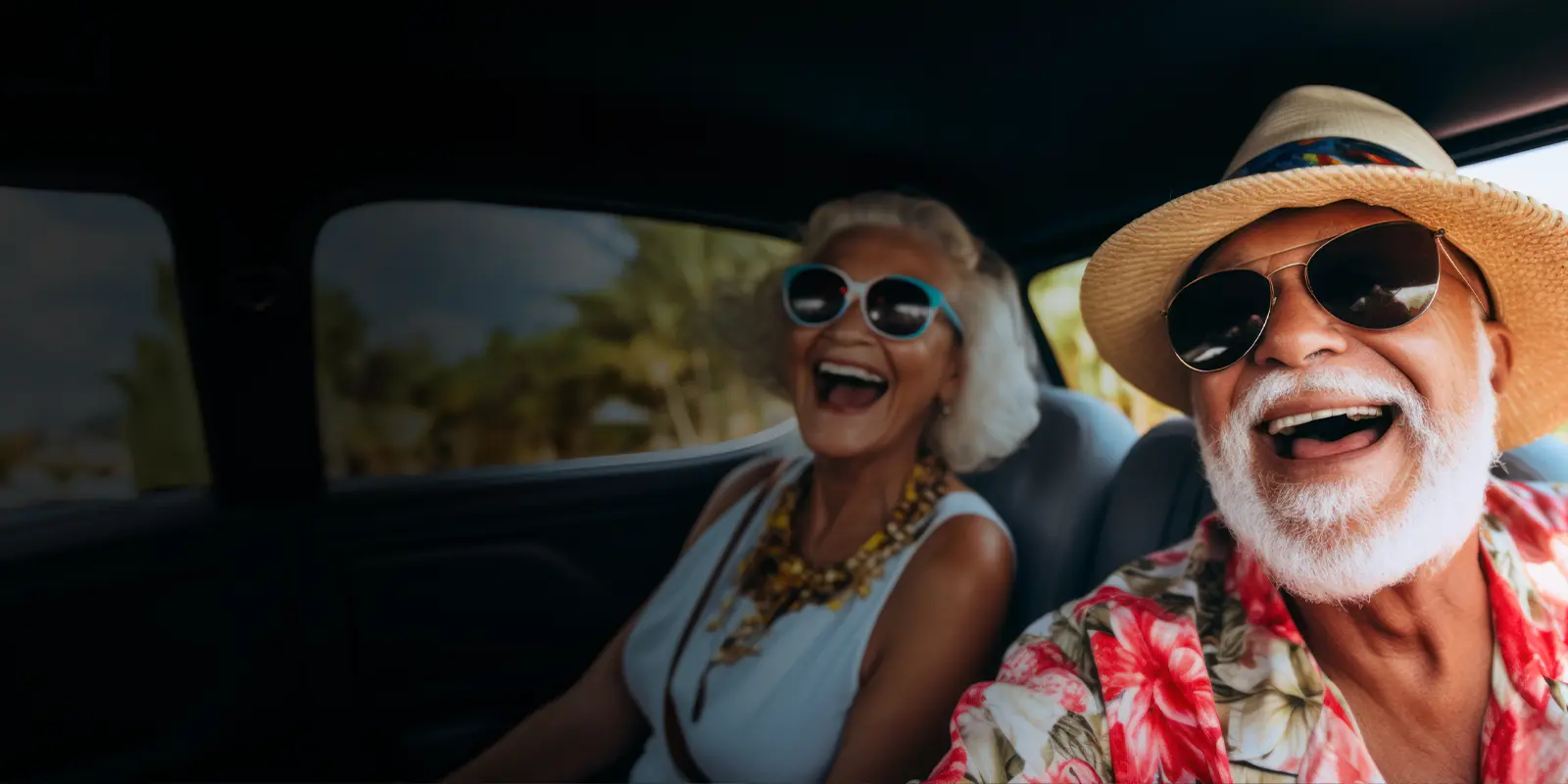 couple laughing in a car
