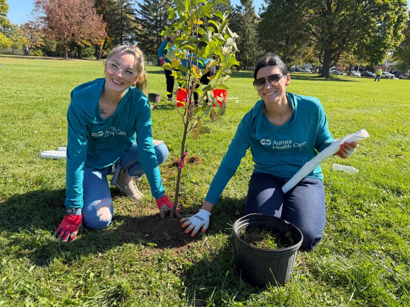 Aurora Health members planting trees in Milwaukee